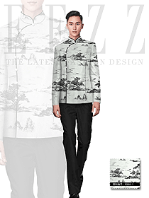 新款山水畫長袖男款中餐服務(wù)員服裝設(shè)計圖1033