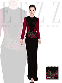 時(shí)尚紅色長(zhǎng)裙款西餐咨客服裝款式圖353