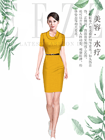 新款黃色水療會(huì)所總臺(tái)收銀接待制服設(shè)計(jì)圖423
