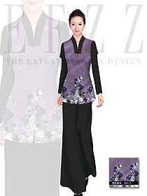 新款淺紫色女款中餐服務(wù)員服裝設(shè)計圖1683