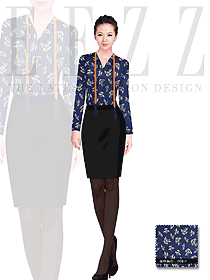 新款臧藍(lán)色長袖女職業(yè)裝長袖襯衫制服設(shè)計(jì)圖267