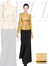 原創(chuàng)制服設(shè)計(jì)淺黃色女款西餐咨客服裝款式圖528