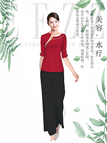 原創(chuàng)制服設(shè)計(jì)紅色女款按摩技師服裝款式圖1445