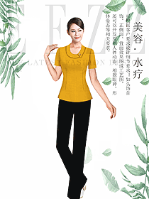 時尚淺黃色短袖女款按摩技師服款式設(shè)計(jì)圖1449