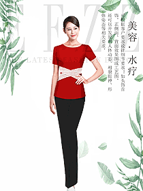 原創(chuàng)制服設(shè)計(jì)紅色女款按摩技師服裝款式圖1451