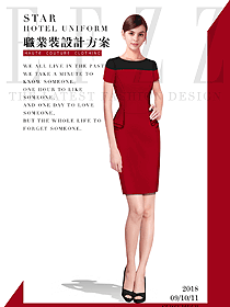 時尚紅色連衣裙款女職業(yè)裝夏裝制服設(shè)計圖765