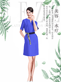 原創(chuàng)制服設(shè)計(jì)藍(lán)色連衣裙款按摩技師服裝款式圖1463