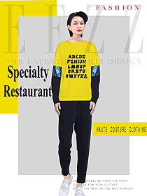 原創(chuàng)設(shè)計(jì)黃色長(zhǎng)袖女款快餐廳服務(wù)員服裝款式圖276