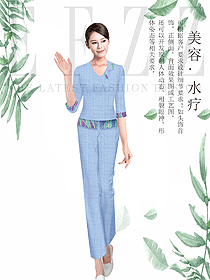 新款淺藍(lán)色短袖女款按摩技師服款式設(shè)計(jì)圖1471