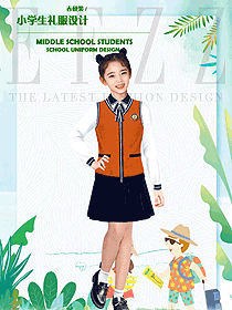 原創(chuàng)制服設(shè)計(jì)橘黃色女款學(xué)生服校服款式圖088