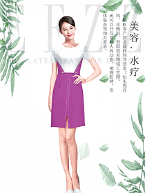 原創(chuàng)制服設(shè)計(jì)紫紅色連衣裙款按摩技師服裝款式圖1482