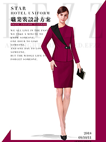 時尚玫紅色女秋冬職業(yè)裝制服設(shè)計(jì)圖1575