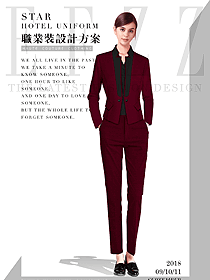 原創(chuàng)制服設(shè)計(jì)棗紅色女秋冬職業(yè)裝款式效果圖1582