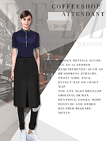 時尚深紫色女款快餐廳服務(wù)員服裝款式設(shè)計圖311