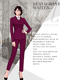 新款玫紅色女秋冬職業(yè)裝制服設(shè)計(jì)圖1595