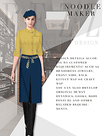 時尚女款快餐廳服務員服裝款式設計圖318