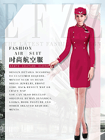 時尚紅色長袖空姐制服設(shè)計(jì)圖825