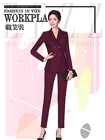 時(shí)尚棗紅色長袖女秋冬職業(yè)裝制服設(shè)計(jì)圖1599