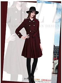 時尚棗紅色女職業(yè)裝大衣制服設計圖237