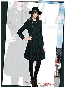 深綠色女職業(yè)裝大衣服裝款式效果圖238