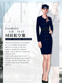 原創(chuàng)設(shè)計(jì)深藍(lán)色空姐制服款式圖832