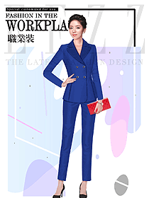 原創(chuàng)制服設(shè)計(jì)藍(lán)色女秋冬職業(yè)裝款式效果圖1608