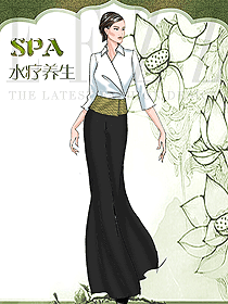 淺黃色女款SPA水療會所咨客制服設(shè)計圖435