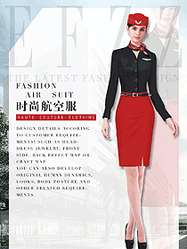 新款紅色短裙款空姐空少制服款式效果圖845