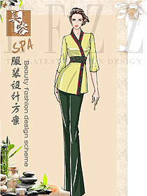 淺黃色女款美容技師制服設(shè)計圖634