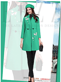 時(shí)尚綠色女職業(yè)裝大衣服裝款式效果圖273