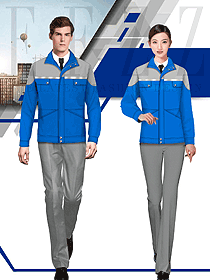 新款藍(lán)色長袖男女款汽修服工程服款式效果圖1249