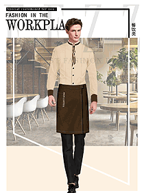 原創(chuàng)制服設(shè)計卡其色長袖男款服務(wù)員服裝款式圖347