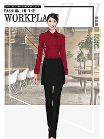 新款棗紅色女款酒店廚師服制服設(shè)計圖474