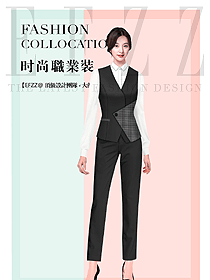 黑色簡約款女職業(yè)裝馬夾款制服設(shè)計圖358