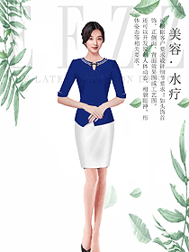 藍(lán)色女款總臺(tái)收銀接待制服設(shè)計(jì)圖439