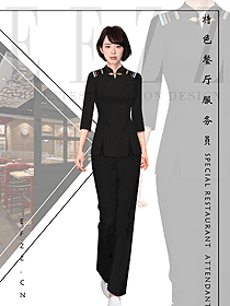 黑色女款快餐廳服務(wù)員制服設(shè)計(jì)圖370