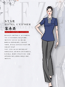 臧藍色女款客房服務員服裝款式圖652