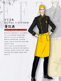 原創(chuàng)制服設計亮黃色男款廚師服款式圖484