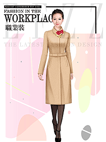 淺黃色女職業(yè)裝大衣服裝款式效果圖232