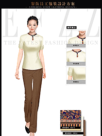 時(shí)尚卡其色中餐廳女服務(wù)員制服設(shè)計(jì)圖1730