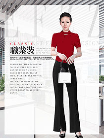 時尚深紅色女職業(yè)裝短袖襯衫款式圖392