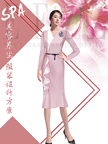 原創(chuàng)制服設(shè)計淺粉色水療會所咨客服裝款式圖524