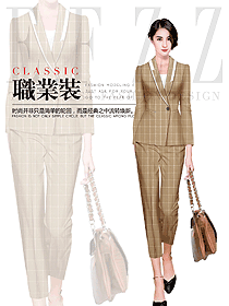 時(shí)尚淺咖色女職業(yè)裝夏裝制服設(shè)計(jì)圖946