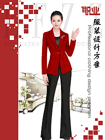 原創(chuàng)制服設(shè)計紅色女秋冬職業(yè)裝設(shè)計圖1701