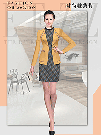 時(shí)尚淺黃色女秋冬職業(yè)裝制服設(shè)計(jì)圖1757