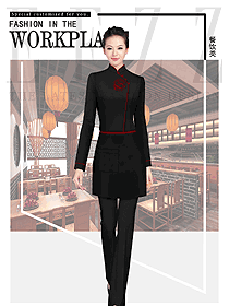 原創(chuàng)制服設(shè)計中式女款服務(wù)員服裝款式圖395