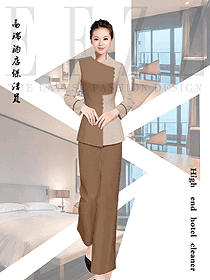 卡其色女款星級酒店客房服務(wù)員制服設(shè)計圖636