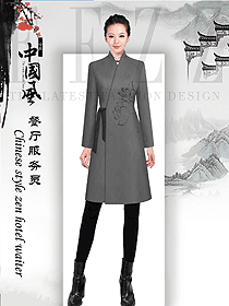 灰色女款中餐服務(wù)員服裝款式圖2054