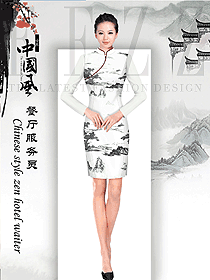 原創(chuàng)制服設(shè)計(jì)女款中餐服務(wù)員服裝款式圖2058