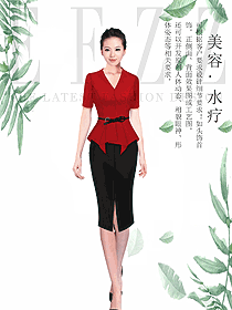 時(shí)尚紅色SPA水療會(huì)所咨客制服設(shè)計(jì)圖513